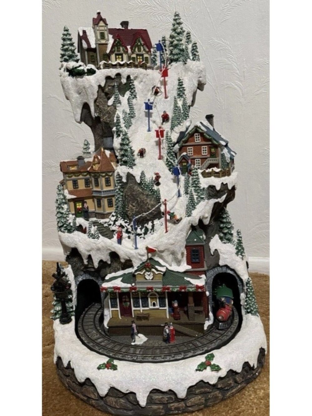 Carole Towne Collection Cobble Hill Holiday Village LED Plays Music Moving Train